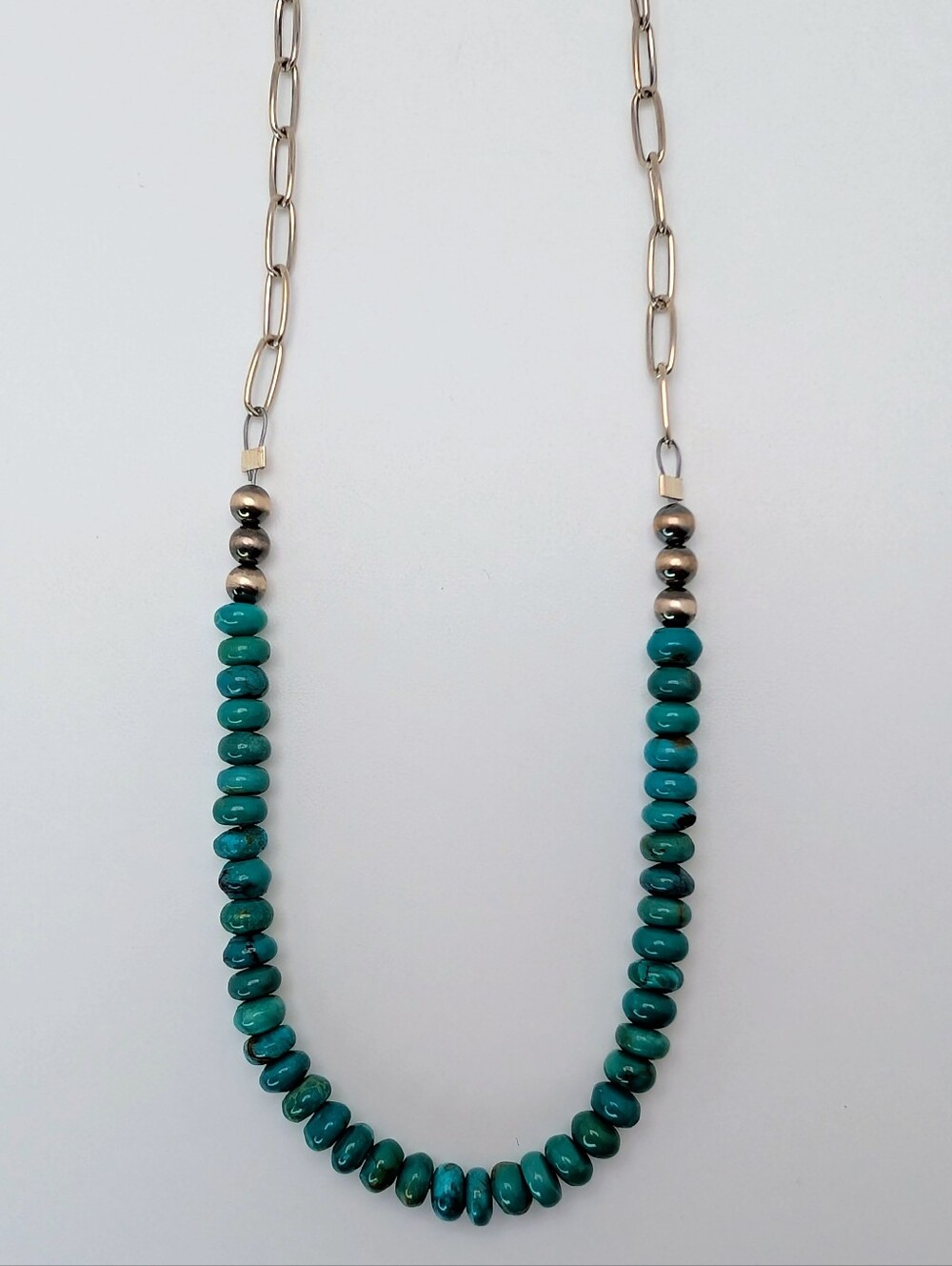 Kingman Turquoise Paperclip S925 Sterling Silver Gemstone Necklace - Picture 5 of 7